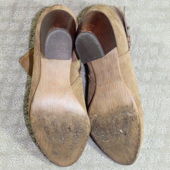 Guess Sz 8.5 Tan 'Veora" Stacked Heel Side Strap Leather Suede Ankle Boots - Picture 6 of 6